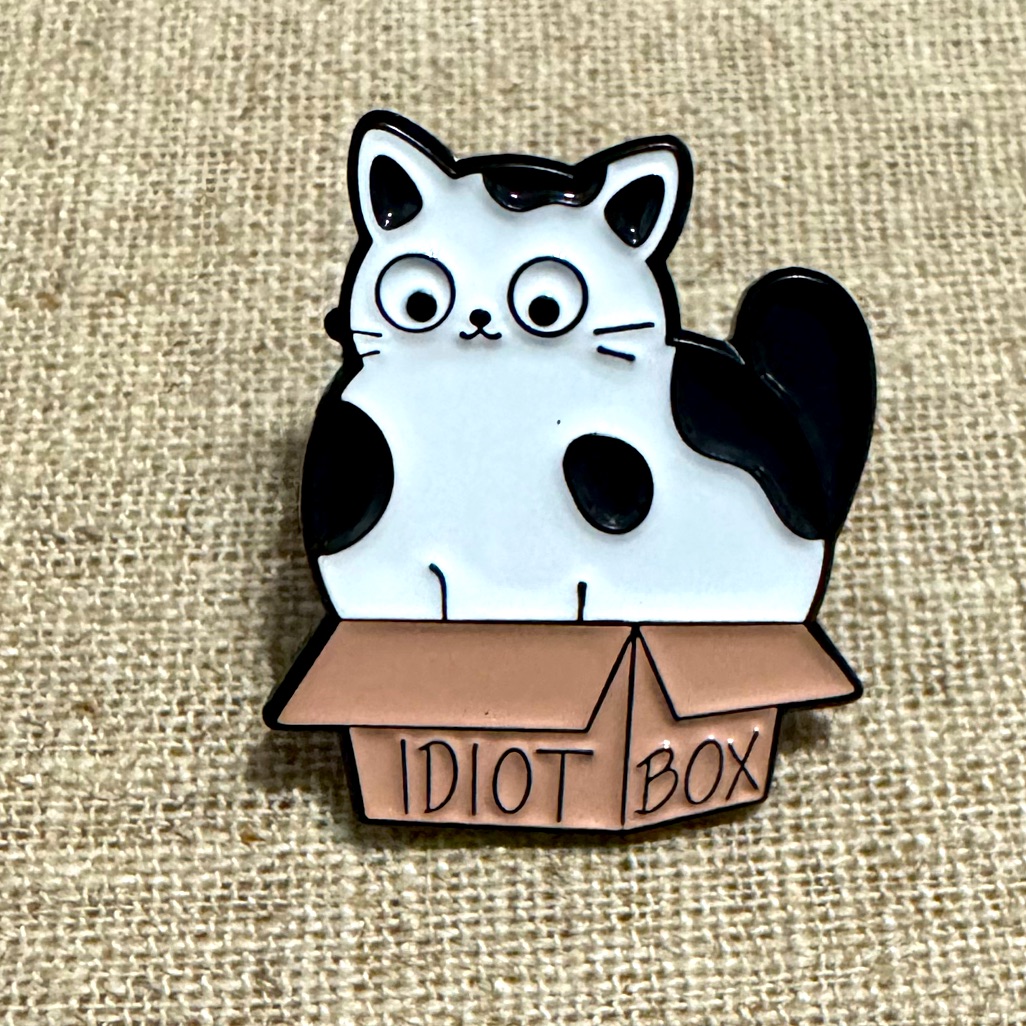 Idiot Box White Cat Pin
